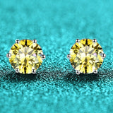 S925 Colorful Moissanite & CZ Classic 6-Prong Stud Earrings For Men Women Gift, 10 Color 0.5-2ct D-Grade VVS Certificated Moissanite Sterling Silver Studs