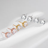 S925 Dazzling Classic 4-Prong CZ Stud Earrings, 2-8mm Round Cubic Zirconia Sterling Silver Earrings, 4 Color Options, Unisex Men Women Daily - Fitiny