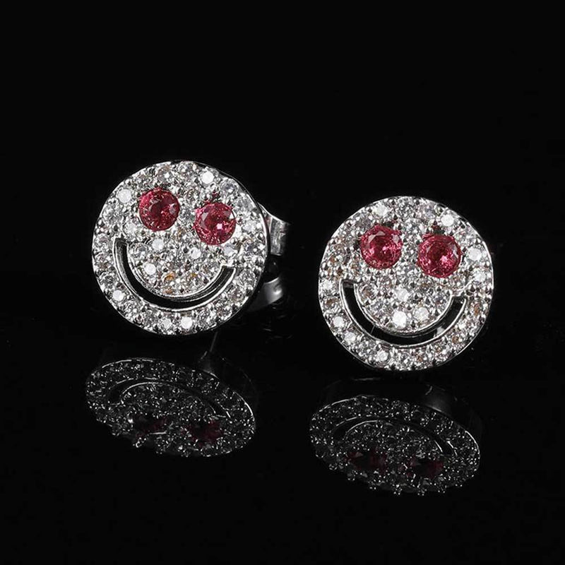 Smiling Face Zirconia Stud Earrings in Gold or White Gold Pl - Front View - FITINY Jewelry