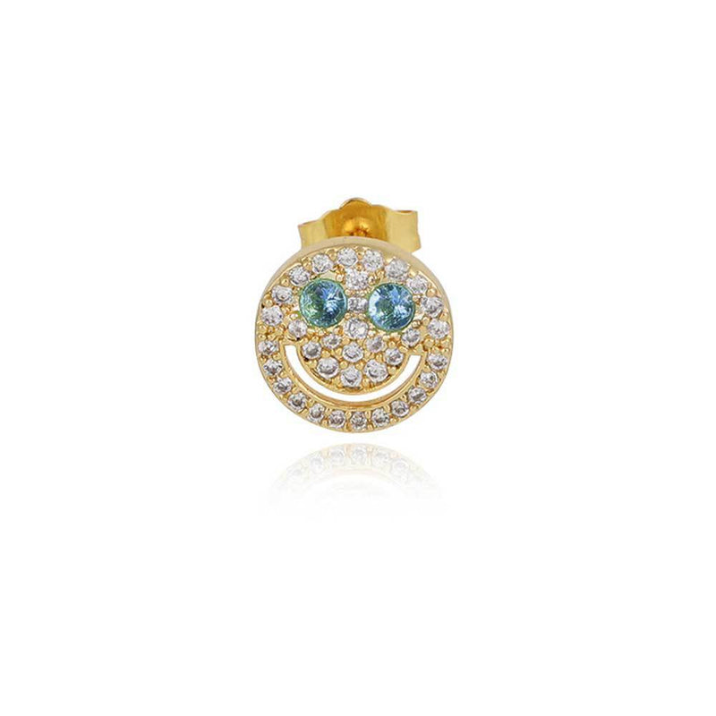 Smiling Face Zirconia Stud Earrings in Gold or White Gold Pl - Front View - FITINY Jewelry