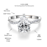 Front view of FITINY 2ct D-grade moissanite drop ring on white background