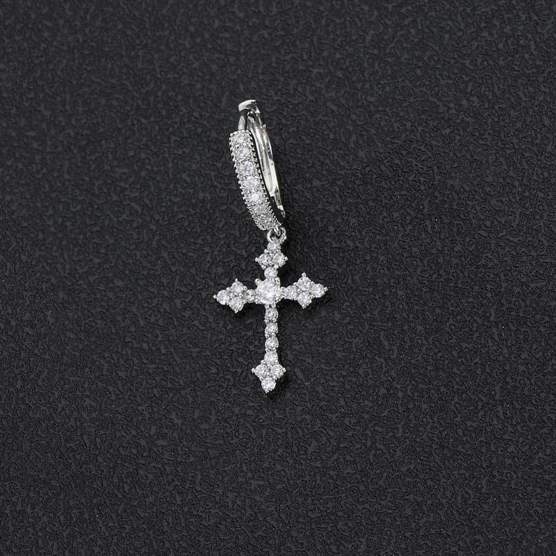 Geometric Cross Stud Earrings with Cubic Zirconia in Gold or - Front View - FITINY Jewelry