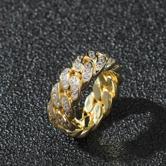 8mm Cuban Link Ring with Cubic Zirconia Stones in Gold or Wh - Front View - FITINY Jewelry