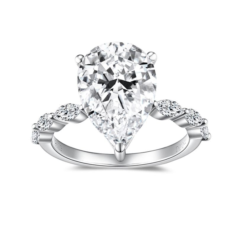 Moissanite Teardrop Ring — 5-Carat Brilliant Cut in 925 Silv - Front View - FITINY Jewelry