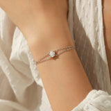 Round Moissanite Single-Stone Double-Layer Bracelet in Sterl - Side View - FITINY