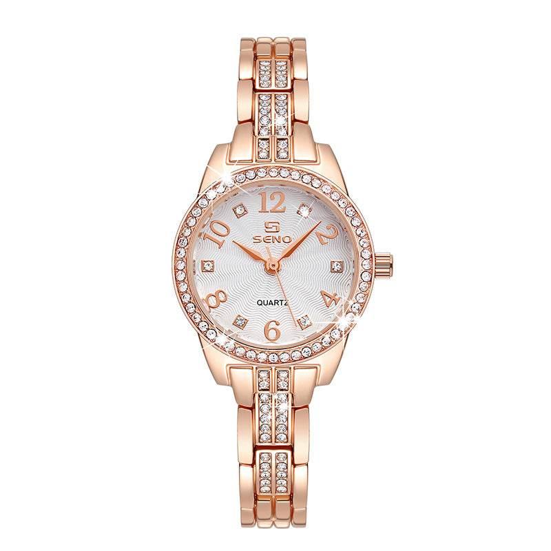 Seno Rhinestone Bracelet Watch, 30M Waterproof, Shimmering Rhinestone & Diamond Dial, Stylish Quartz Wristwatch for Women, Elegant Jewelry Clasp Timepiece - FITINY Jewelry