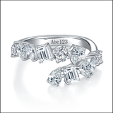 FITINY branded matte gift box with satin lining containing emerald moissanite stack ring set