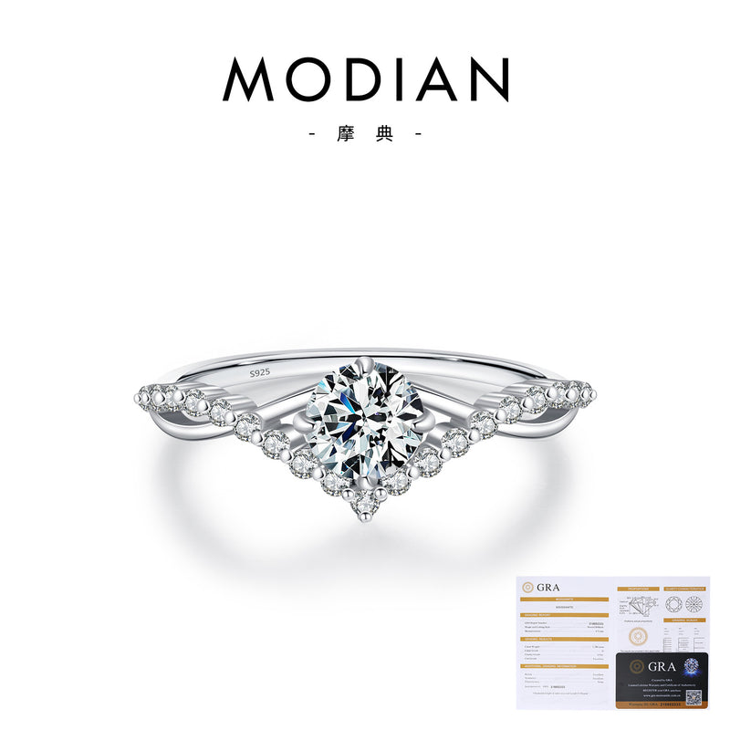 Crown-Style Moissanite Ring in Sterling Silver for Engagemen - Front View - FITINY Jewelry