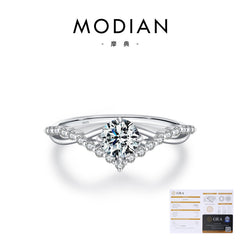 Crown-Style Moissanite Ring in Sterling Silver for Engagemen - Front View - FITINY Jewelry