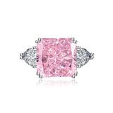 Multicolor Ice Flower Cut Square CZ Adjustable Ring, 12*12mm 8A Main Cubic Zirconia, Two Heart Side CZ, Dainty Luxe
