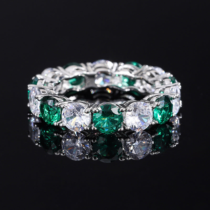 S925 Geometric Stackable Band CZ Ring, 5mm Cubic Zirconia, Sterling Silver Retro Statement Ring for Men and Women - Fitiny