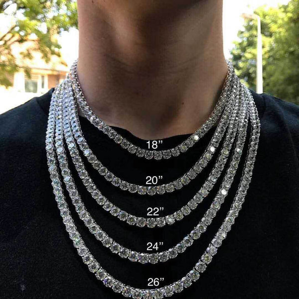 Hip Hop Iced Out Tennis Chain Necklaces, 18K Gold & White Gold Plated, 3–6mm CZ Iced Out Bling Jewelry, 16-24inch