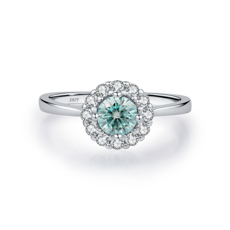Geometric Halo Ring with Brilliant Moissanite Stones in Ster - Front View - FITINY Jewelry