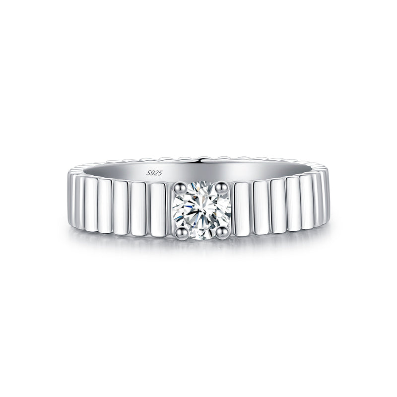 Geometric Moissanite Ring in Sterling Silver – Minimalist Un - Front View - FITINY Jewelry