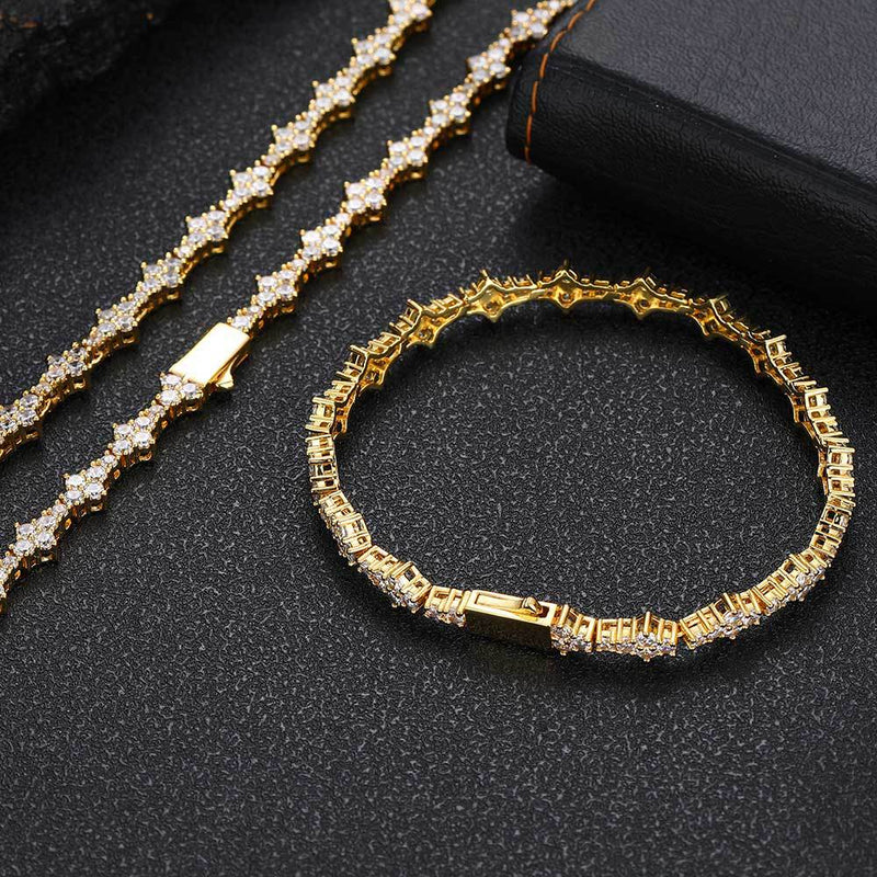 Tennis Chain Necklace and Bracelet Set with Cubic Zirconia i - Front View - FITINY Jewelry