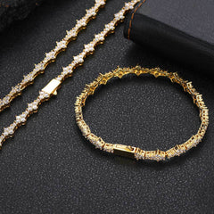Tennis Chain Necklace and Bracelet Set with Cubic Zirconia i - Front View - FITINY Jewelry