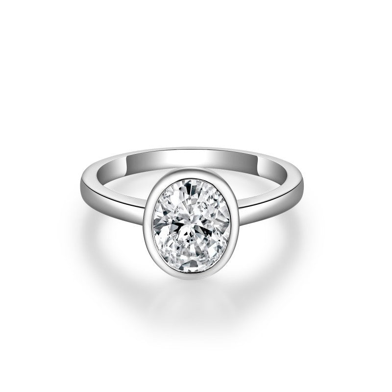 2 Carat Oval Moissanite Solitaire Ring in Sterling Silver wi - Front View - FITINY Jewelry