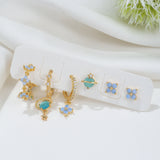 6 Pieces Blue Flower Pierced Earring Set with Zircon, 18k Gold Plated Ear Studs and Ear Drops, Women's Fashion Jewelry for Party Daily Stacked Lobe Earrings