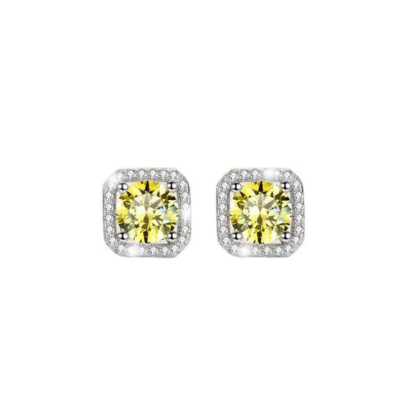S925 Colorful Moissanite/CZ Square Halo Earrings, 0.5-1ct D-Grade VVS Certificate, Hypoallergenic Sterling Silver Jewelry Gift - FITINY Jewelry