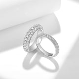 S925 Moissanite Three-Row Matching Couple Eternity Bands, Narrow 0.8ct & Wide 2.4ct Full Pave Rings, 18K White Gold Plated, US Size 4.5–10