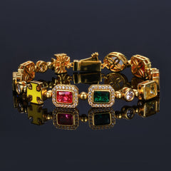 Geometric Hip Hop Bracelet with Cubic Zirconia Stones in Gol - Front View - FITINY Jewelry