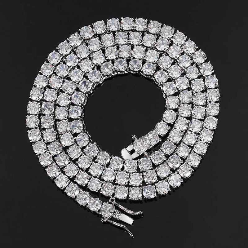 Hip Hop Iced Out Tennis Chain Necklaces, 18K Gold & White Gold Plated, 3–6mm CZ Iced Out Bling Jewelry, 16-24inch - FITINY Jewelry