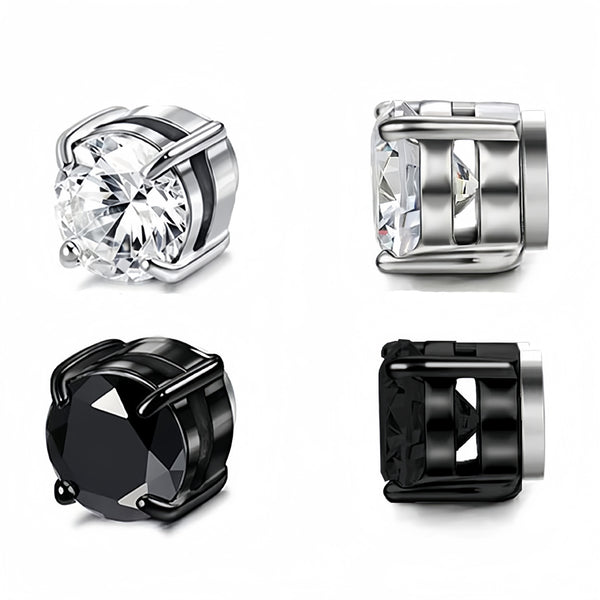 Multi Sets of Stainless Steel Magnetic CZ Stud Earrings for Men Women, 6mm Cubic Zirconia Inlaid Hypoallergenic Earring Packs, Non-Piercing Clip On Earring Combo - Fitiny