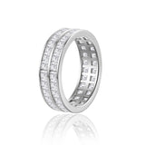 Lifestyle image of the stack ring worn on hand against neutral fabric background