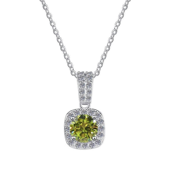 S925 Colorful Moissanite Pendant Necklace with Pavé-Set Halo & Hoop, 1ct D-Grade VVS1 Moissanite in 12 Dazzling Colors with GAR Certification, Sterling Silver Necklace - FITINY Jewelry