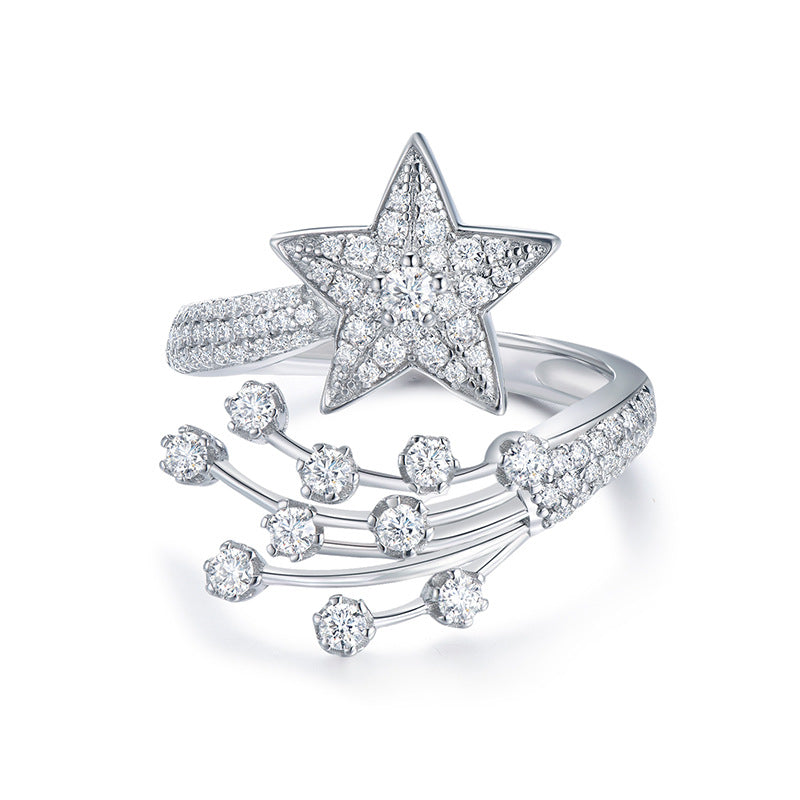 Comet Star Moissanite Ring in Sterling Silver – Adjustable G - Front View - FITINY Jewelry
