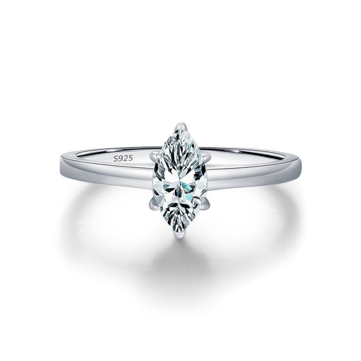 Marquise-Cut Moissanite Ring in Sterling Silver – Elegant Sl - Front View - FITINY Jewelry