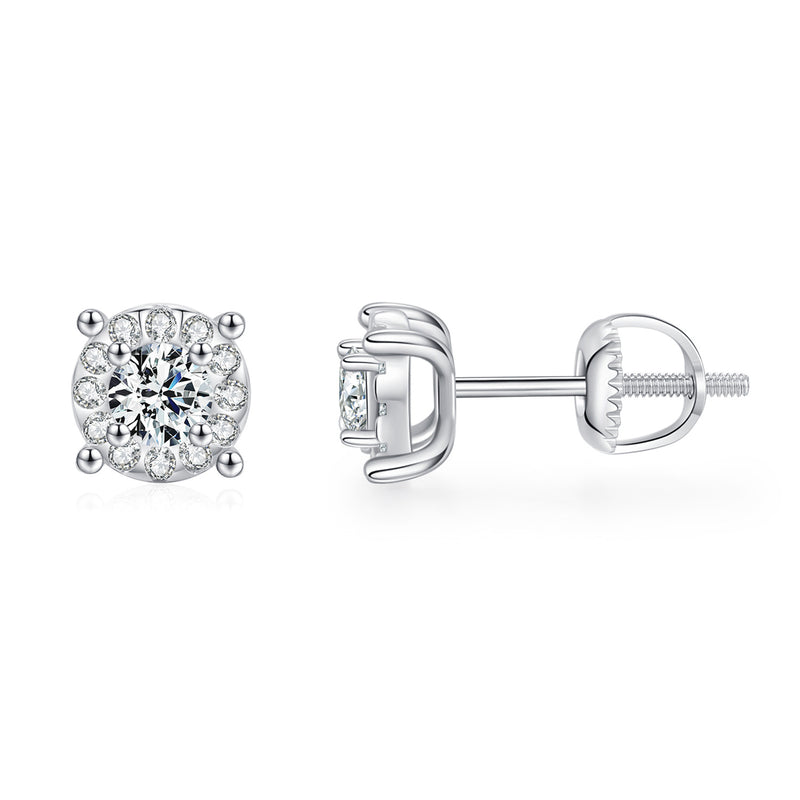 Classic Four-Prong Moissanite Stud Earrings in Sterling Silv - Front View - FITINY Jewelry