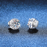 S925 Magnetic Moissanite / CZ Round Halo Stud Earrings for Men Women, 1ct 6.5mm Round Cut, Inlaid Magnetic Earrings Non-Piercing Clip On Stud Earring - Fitiny