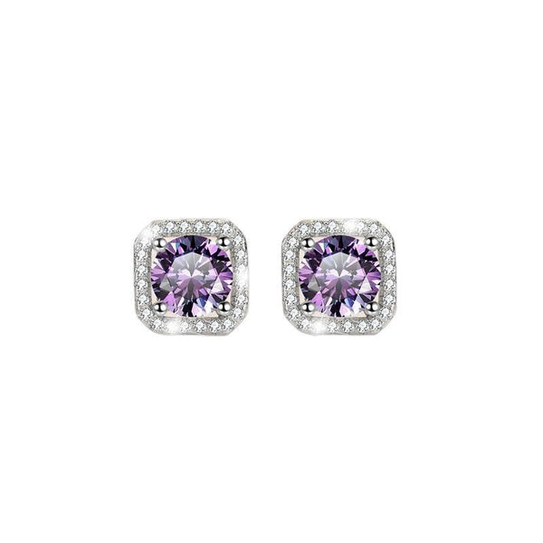 S925 Colorful Moissanite/CZ Square Halo Earrings, 0.5-1ct D-Grade VVS Certificate, Hypoallergenic Sterling Silver Jewelry Gift - FITINY Jewelry