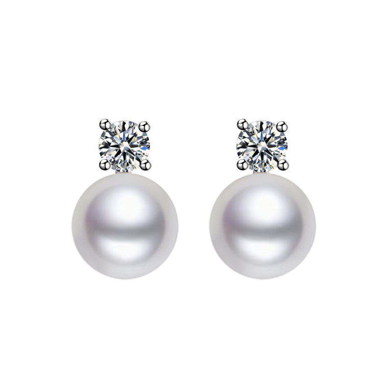 Elegant French-Inspired Freshwater Pearl & Moissanite Stud E - Front View - FITINY Jewelry