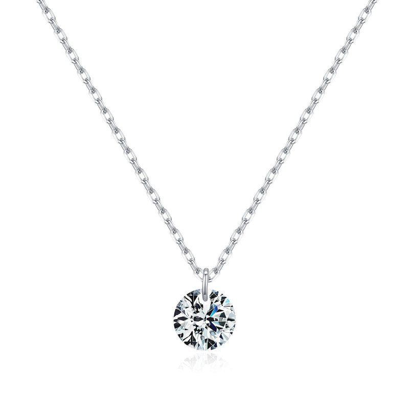 Round Moissanite Solitaire Pendant Necklace in Sterling Silv - Front View - FITINY Jewelry