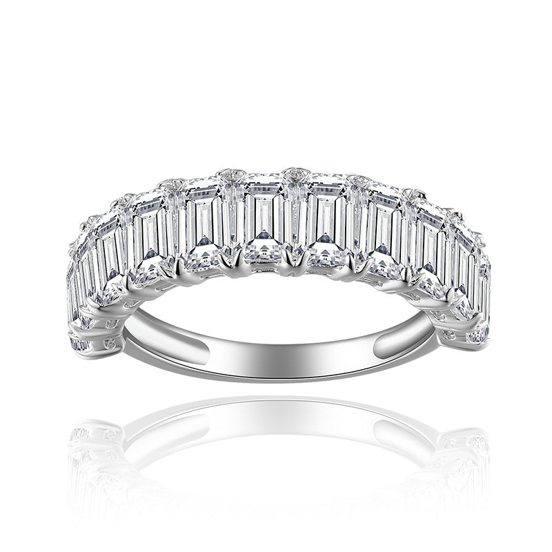 Emerald-Cut Moissanite Stack Ring in Sterling Silver with 18 - Front View - FITINY Jewelry