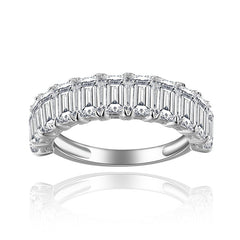 Emerald-Cut Moissanite Stack Ring in Sterling Silver with 18 - Front View - FITINY Jewelry