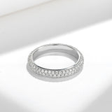 S925 Moissanite Three-Row Matching Couple Eternity Bands, Narrow 0.8ct & Wide 2.4ct Full Pave Rings, 18K White Gold Plated, US Size 4.5–10