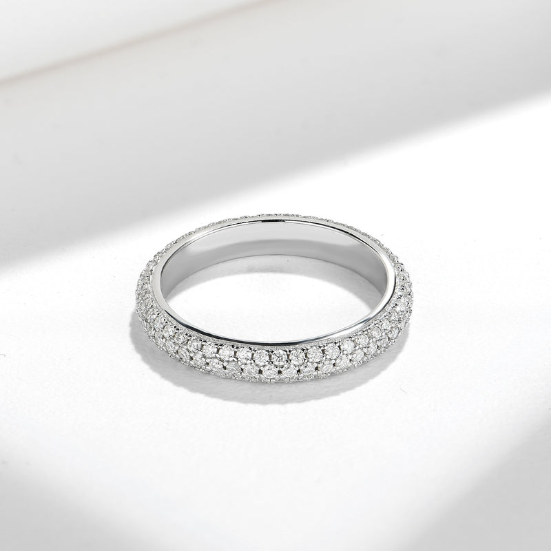 S925 Moissanite Three-Row Matching Couple Eternity Bands, Narrow 0.8ct & Wide 2.4ct Full Pave Rings, 18K White Gold Plated, US Size 4.5–10