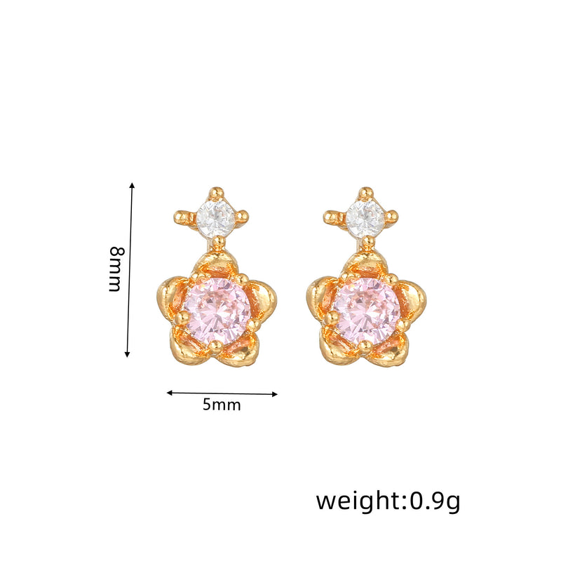16 Pairs Pink Heart Stud Hoop Huggies Drop Earrings Set, 18K Gold Plated Stacking CZ & Pearl Designs, Planet Snowflake Moon Star