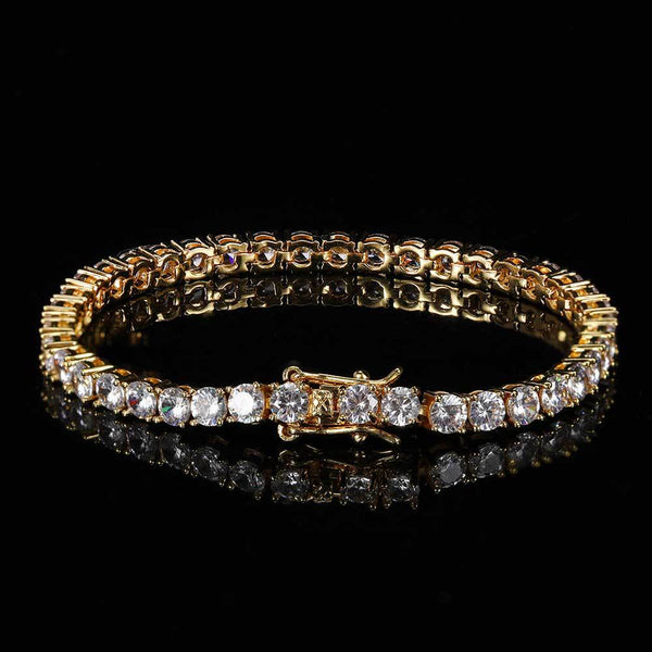 Bracelet chaîne de tennis Hip Hop Iced Out, plaqué or 18 carats et or blanc, 3 à 6 mm, bijoux Bling Iced Out