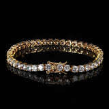 Hip Hop Iced Out Tennis Chain Bracelet, 18K Gold & White Gold Plated, 3–6mm CZ Iced Out Bling Jewelry