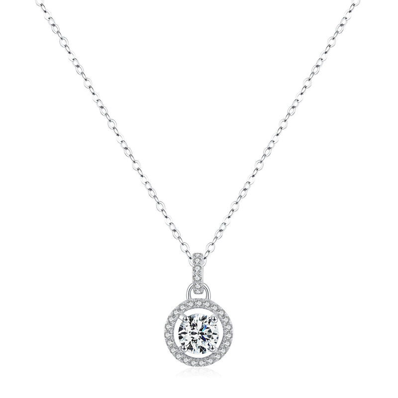 Round Moissanite Pendant Necklace in Sterling Silver – Delic - Front View - FITINY Jewelry