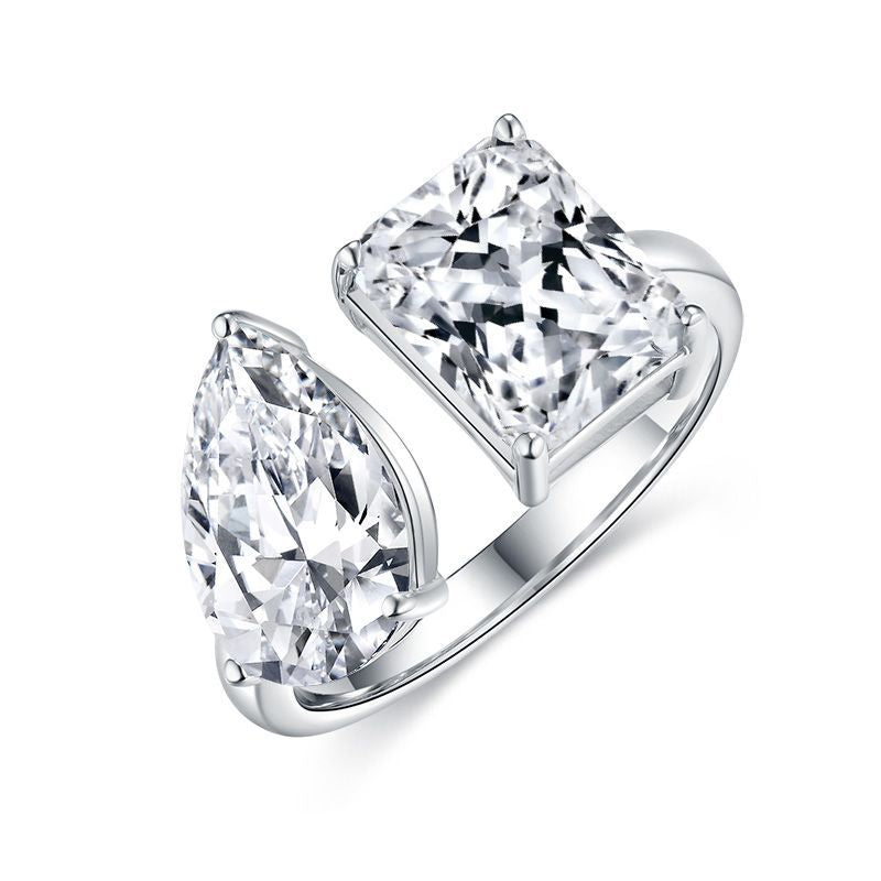 Classic Double-Stone Emerald-Cut Moissanite Ring in Sterling - Front View - FITINY Jewelry