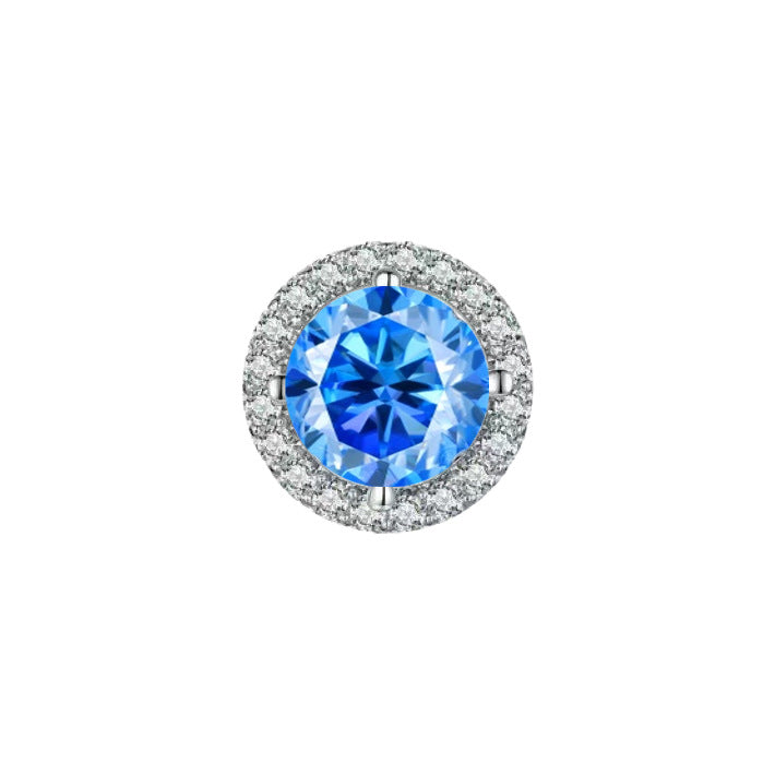S925 Multicolor Moissanite Round Halo Stud Earrings with Threaded Needle, 8 Color Options, 0.1-3ct D-Grade VVS, Sterling Silver Jewelry for Men Women