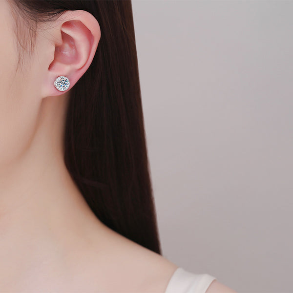 S925 Magnetic Moissanite / CZ Round Halo Stud Earrings for Men Women, 1ct 6.5mm Round Cut, Inlaid Magnetic Earrings Non-Piercing Clip On Stud Earring