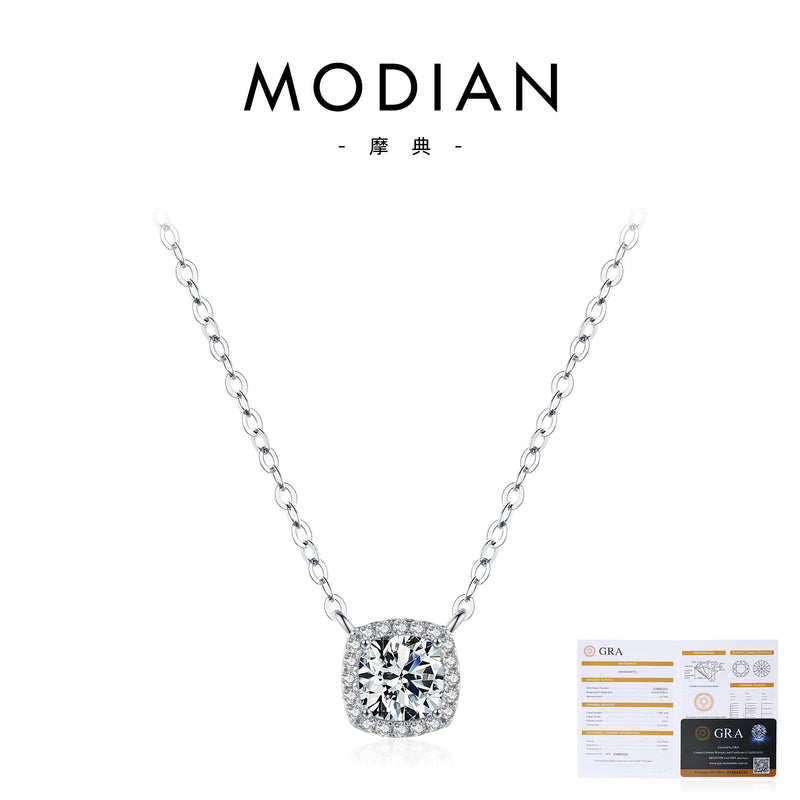 Geometric Moissanite Pendant Necklace in Sterling Silver – D - Front View - FITINY Jewelry