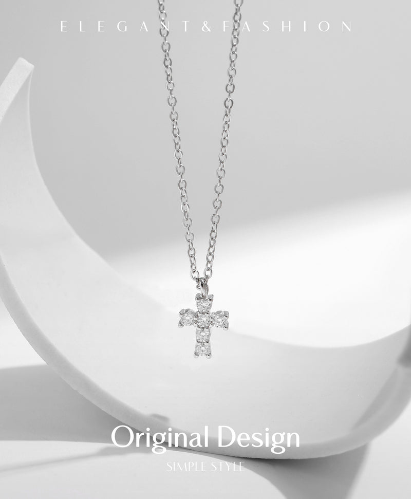 FITINY S925 Sterling Silver Moissanite Cross Pendant Necklace for Women - Trendy Layered Style