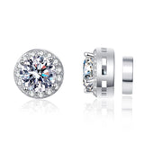 S925 Magnetic Moissanite / CZ Round Halo Stud Earrings for Men Women, 1ct 6.5mm Round Cut, Inlaid Magnetic Earrings Non-Piercing Clip On Stud Earring - Fitiny